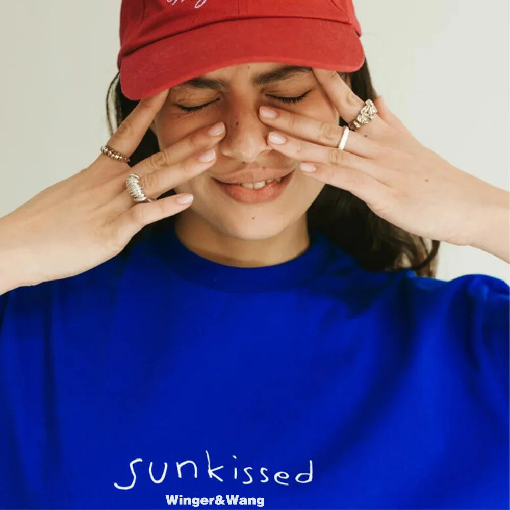 Sunkissed Letters Printing Female Positive T Shirts Royal Blue Summer Short Sleeve Loose Cotton Tops Crewneck Casual Tees
