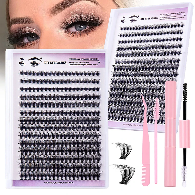 Diy Wimper Extensie Kit 280 Stuks Individuele Wimpers Cluster D Curl, 8-16Mm Mix Lash Clusters Met Lash Bond En Seal En Lash App