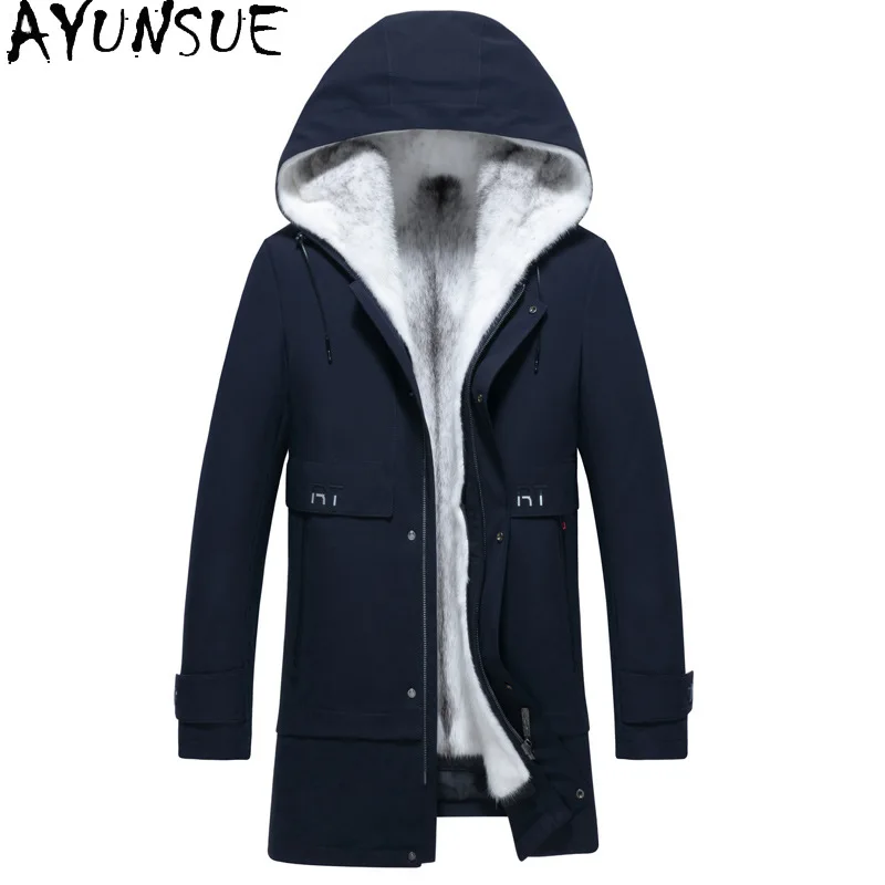 

AYUNSUE New Real Fur Coat Man Hooded Winter Luxury 2025 Detachable Whole Cross Mink Fur Liner Jacket High-end Natural Fur Coats