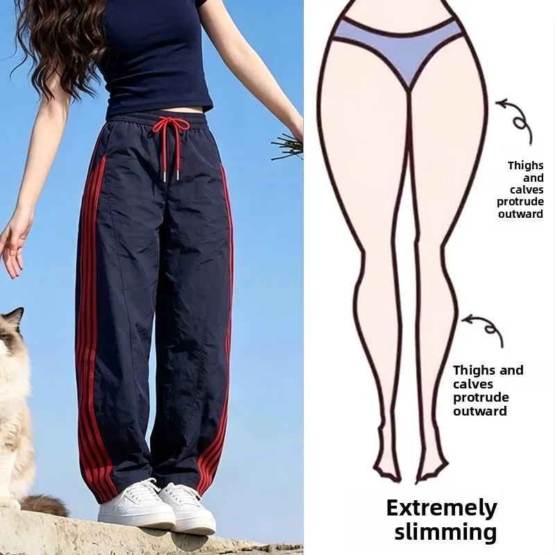 

American Sport Casual Quick Dry Pants Women Summer Thin Large Size Fat MM200 Loose Slimming Wide Leg Pants High Waist Straigh...