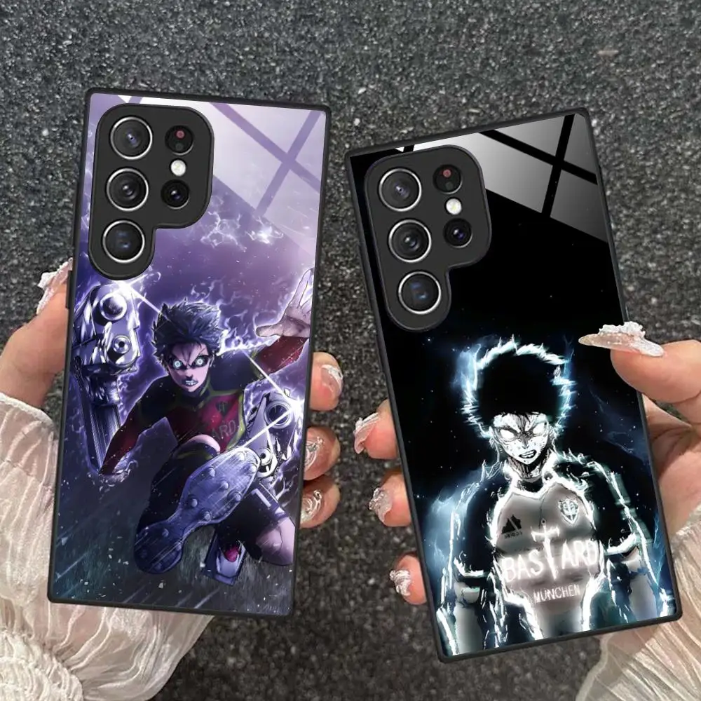 Blue Lock Isagi Yoichi Glass Mobile Phone Case for Samsung Galaxy S26 S25 S24 S23 S22 S21 S20 Note20 Plus FE Ultra Colorful