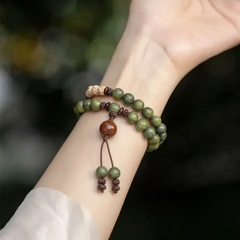 Green Sandalwood Buddha Beads Bracelet Female Student Sandalwood Passion Seed Jewelry Couple Ethnic Style Male Material Niche