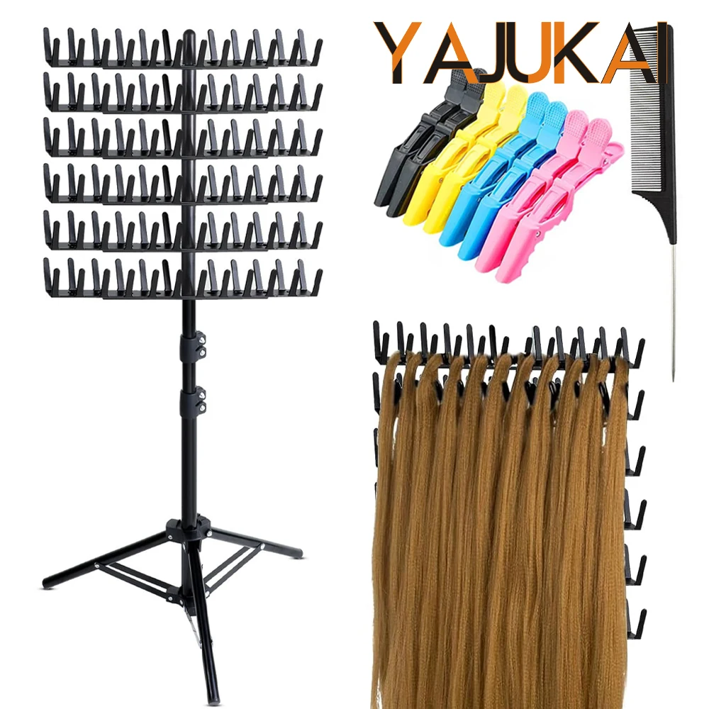Braiding Hair Rack With Tray 144 Pegs Height Adjustable Braiding Rack Hair Extension Holder Hanger Hair Stand Tools For Salon