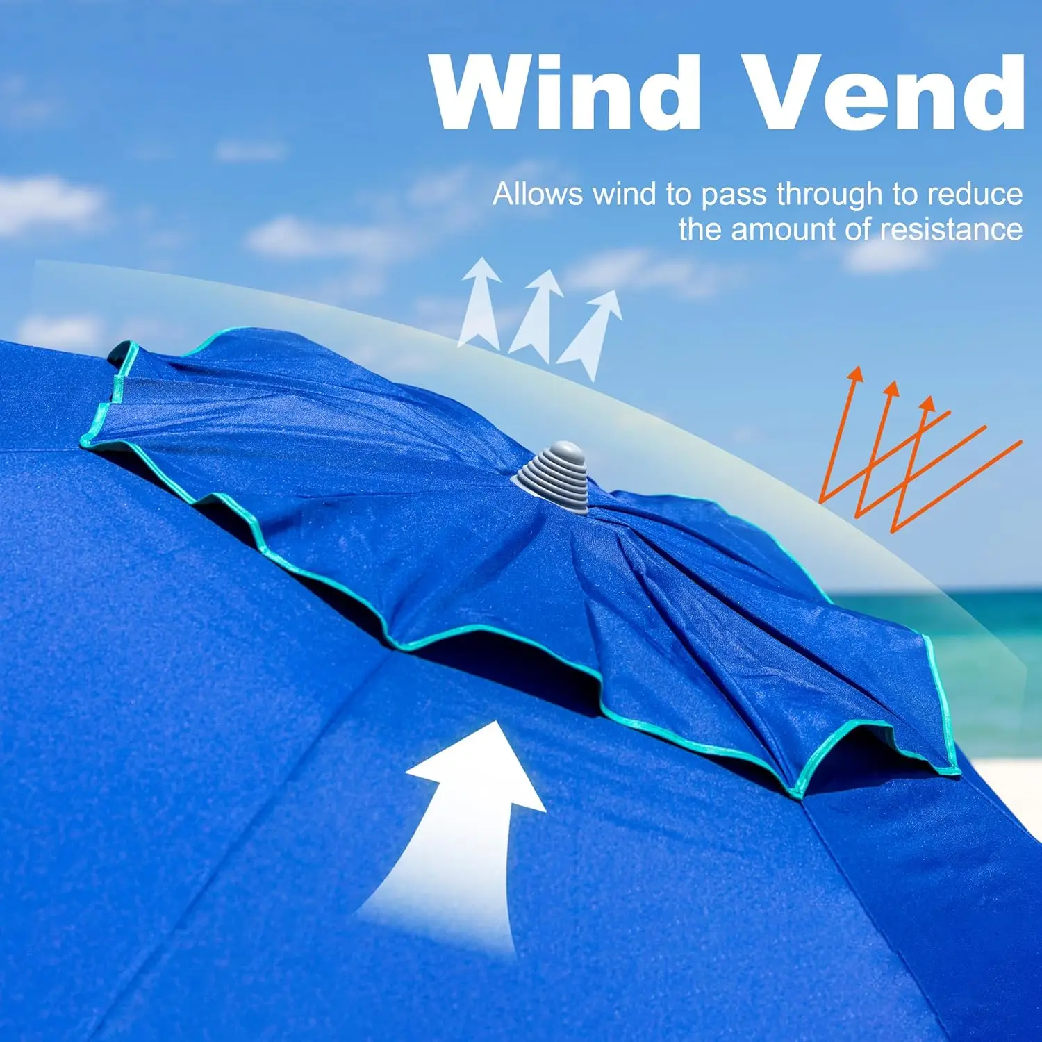 مظلة شاطئ شديدة التحمل مقاومة للرياح بطول 7 أقدام مع مرساة رملية وعمود إمالة وحماية من الأشعة فوق البنفسجية 50+ للاستخدام الخارجي