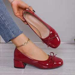 Buty Kobiety Czółenka Platforma Obcasy Kobiety Okrągłe Toe Bow-knot Słodkie Baletki Biuro Kobieta Mary Jane Buty Zapatos De Mujer