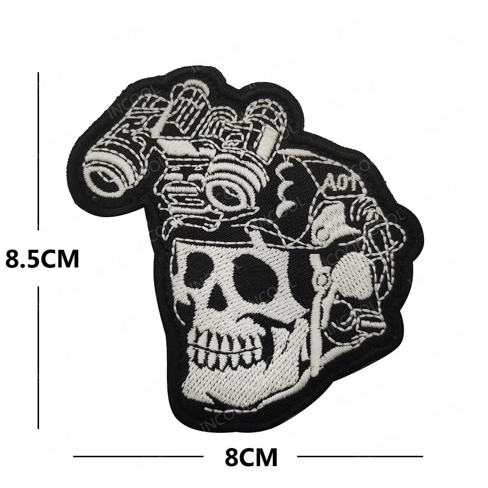 Rubber PVC Skull Telescope Arms Patches Airsoft Shoulder Decorative Armband Coffee Embroidered Patch For Clothing Jackets