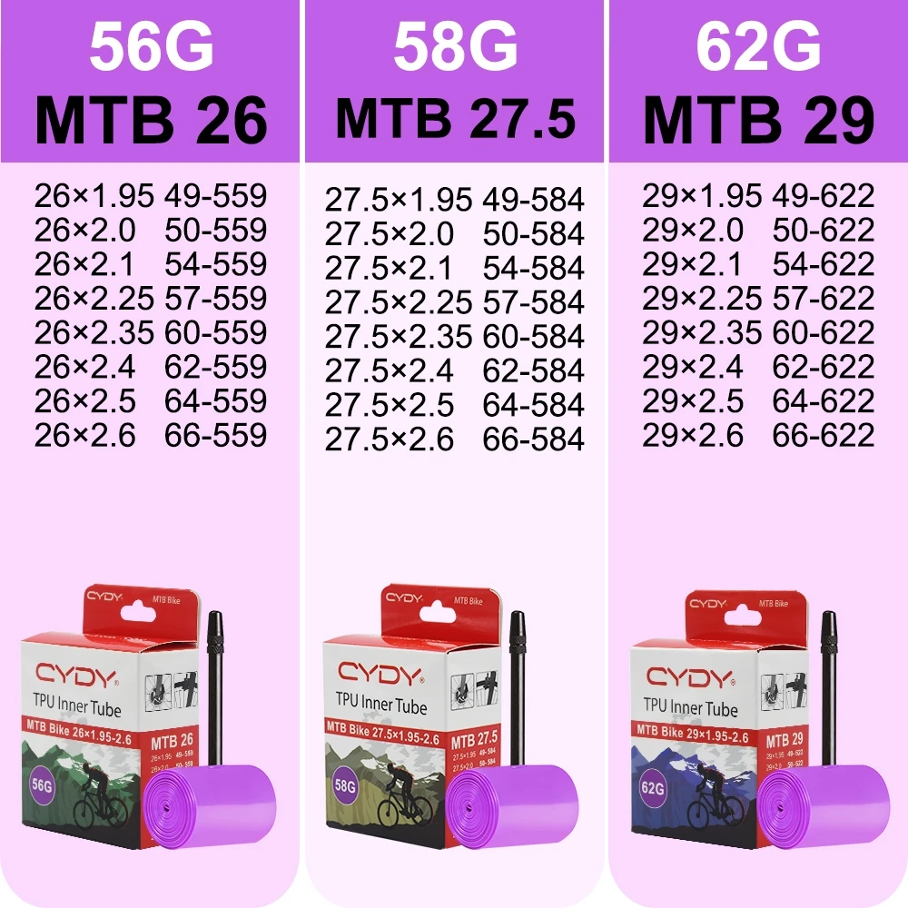 Cydy Mtb 29 26 27.5 Bike Tpu Inner Tube Lightweight Mountain Bicycle Tire 1.95 2.0 2.1 2.2 2.3 2.4 2.5 2. 6 Ultralight Hose