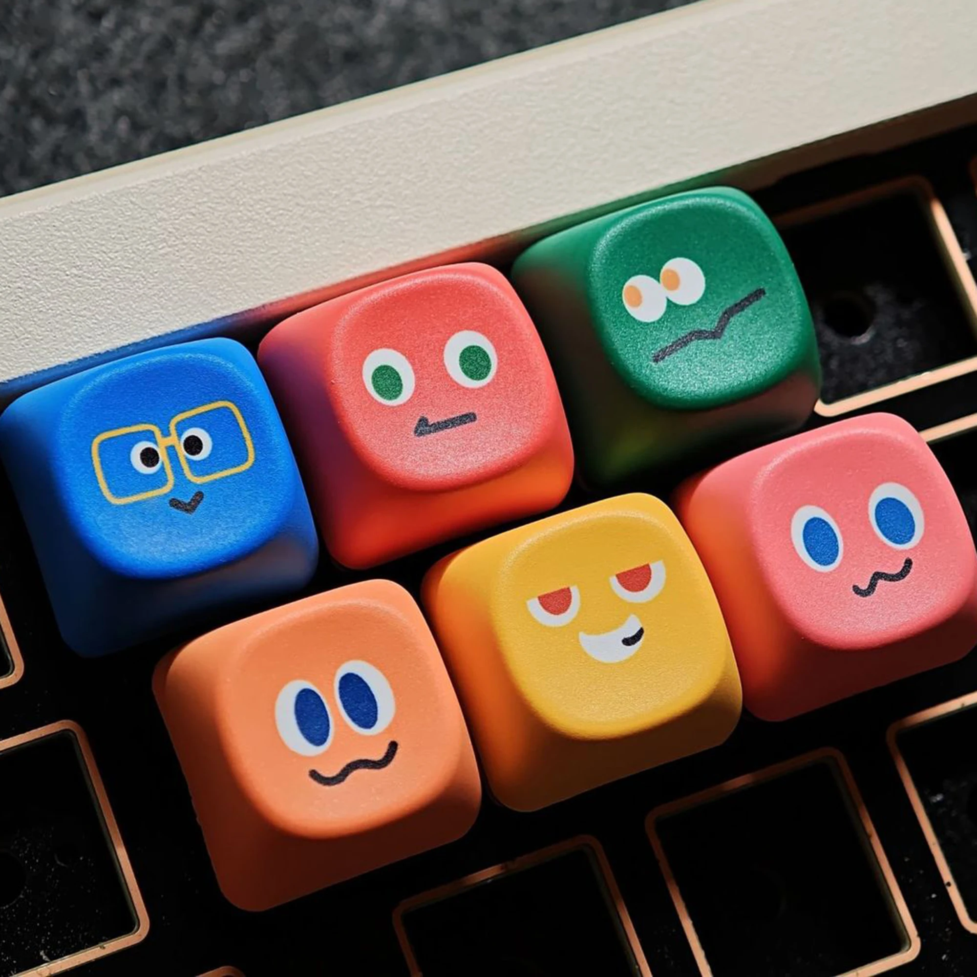 6pcs Cute Color PBT MOA Profile Dye Sublimation Creative Keycaps for DIY MX Mechanical Keyboards