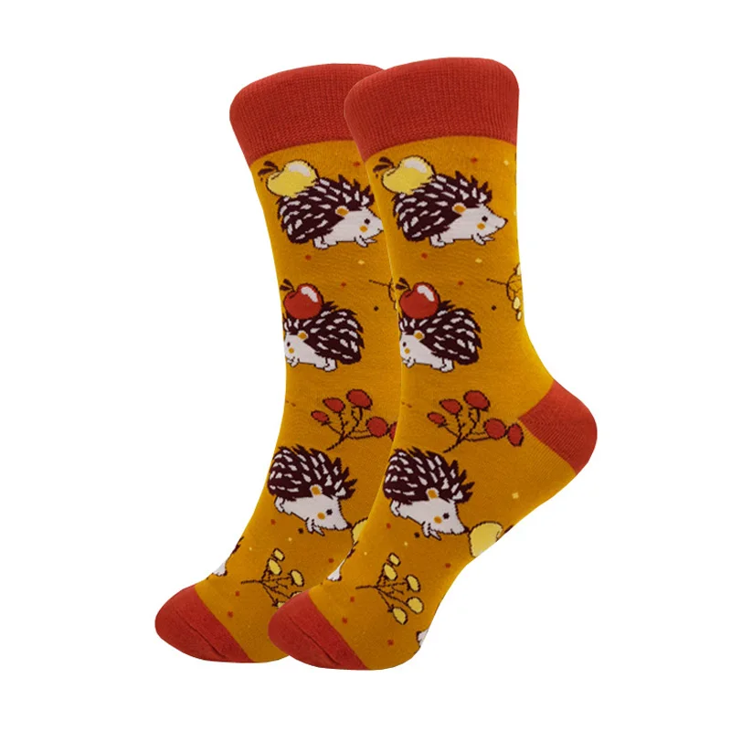 Socks Women Harajuku Cartoon Animals Leopard Bat Hedgehog Pattern Long Tube Funny Happy Casual Socks Gifts Direct Sales