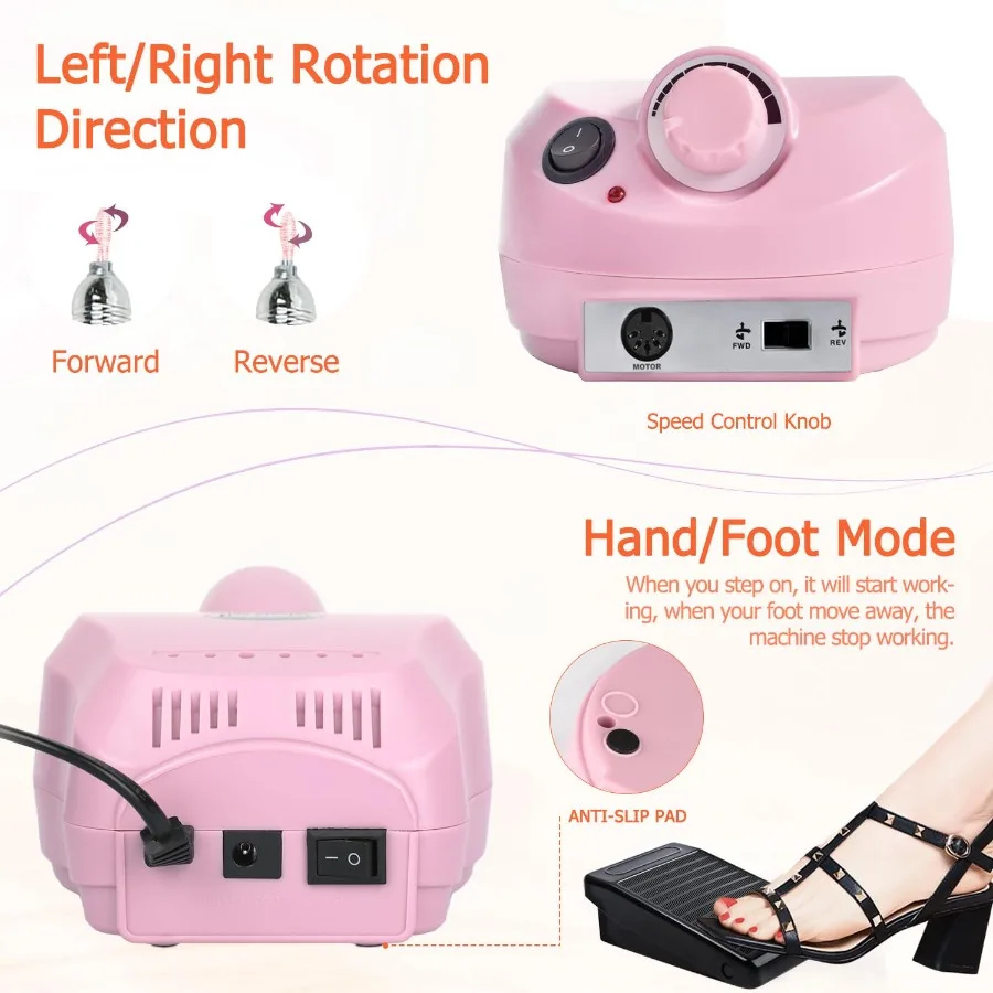 Taladro eléctrico para uñas de alta velocidad, 30000rpm, juego profesional Efile para uñas de gel acrílico, Ideal para aplicaciones de manicura y pedicura