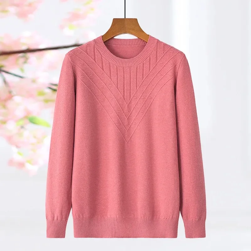 Elegant Female Jumper Bottom Shirt Knitted Sweater Women Pullover New Middle-aged Mother Autumn Winter Knitted Long Sleeve Top