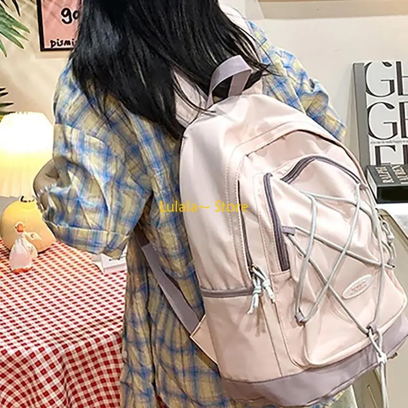 

Y4QA Large Capacity College Backpack with Multi Pockets Bungee Drawstring School Bag