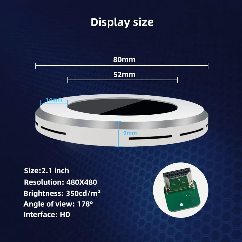 2.1 Inch Round IPS USB Dynamic Water Cooling Monitor Screen DIY Aida64 PC Case Secondary LCD for 120/240/360 CPU GPU RAM SSD AIO