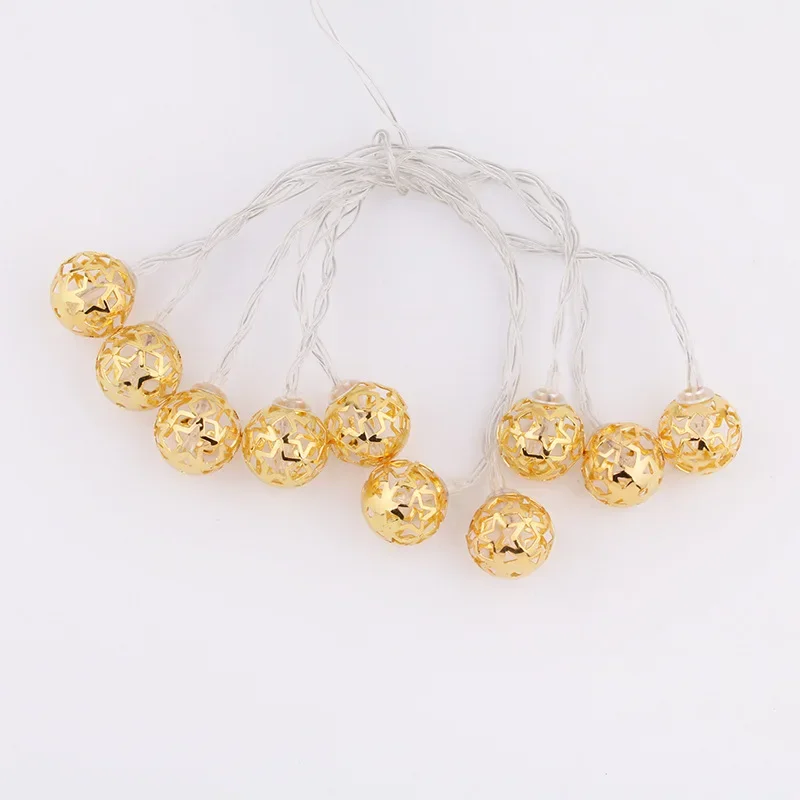 Catena di illuminazione a LED marocco Ball Iron Hollow Small Balls String Christmas Festival cortile lampada decorativa per esterni