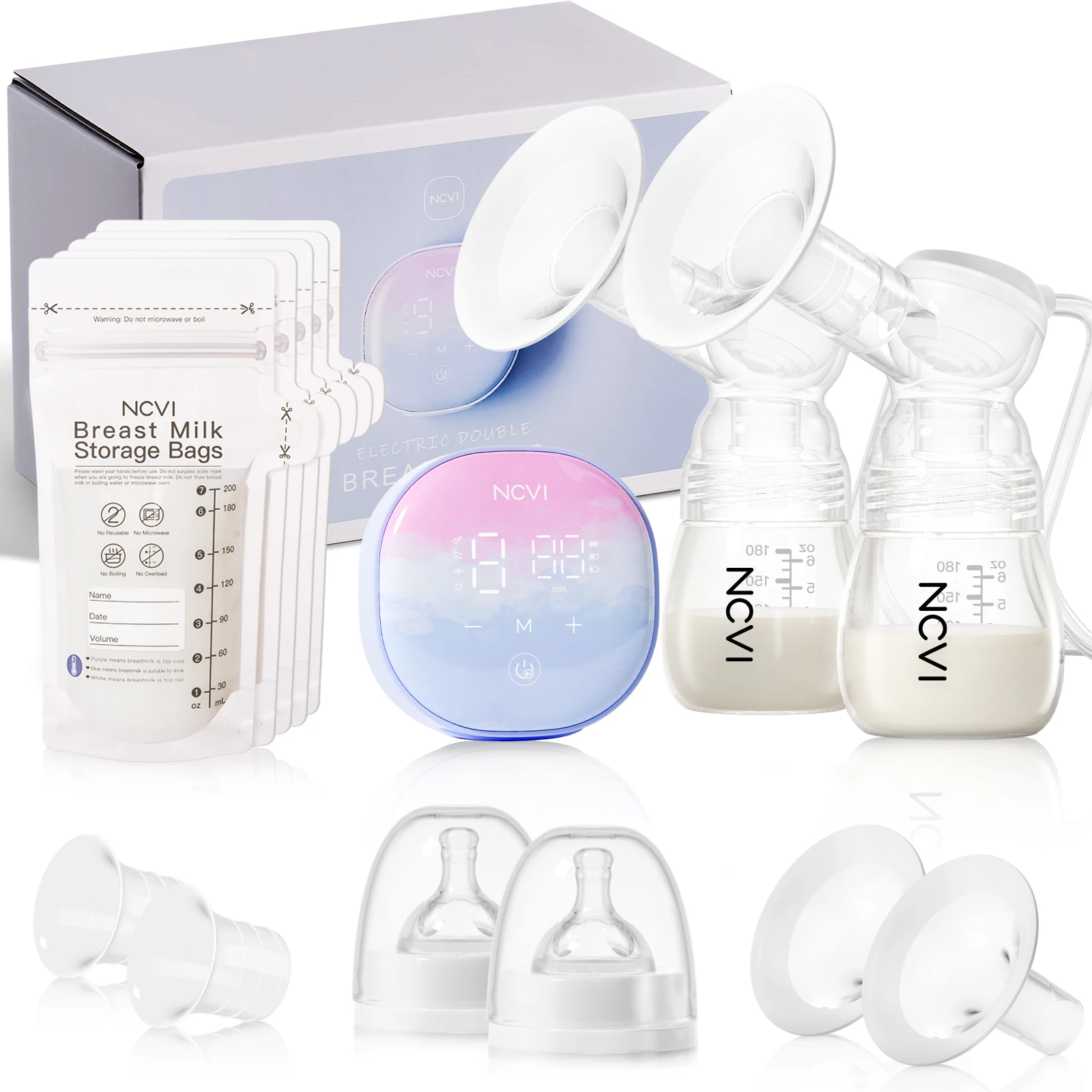 NCVI Double Electric Breast Pump, Breast Pump Electric 8122 with 4 Modes 9 Levels, Breastfeeding Pump with 21/24mm Flanges