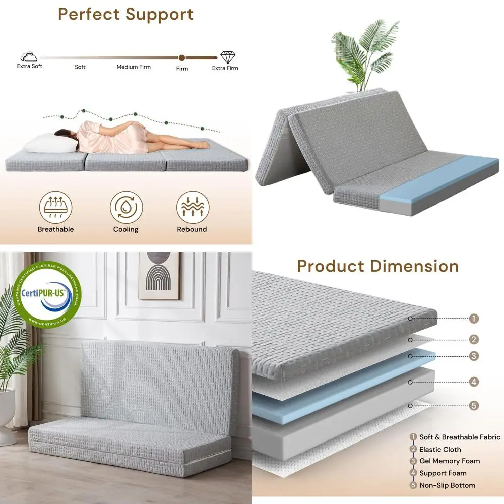 

Портативный матрас из пены с эффектом памяти, 4 дюйма, с моющимся чехлом, нескользящий, подходит для детей и взрослых, размер Twin, серый (38 дюймов по длине x 74 дюйма по ширине x 4 дюйма по толщине)