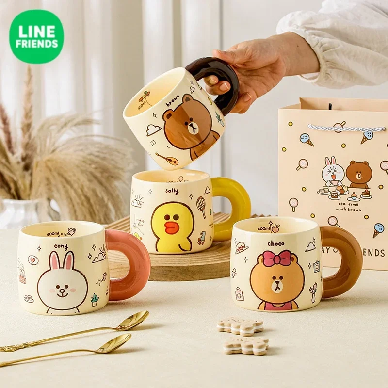 Line Friends Brown Cony Ceramic Mug Anime Cartoon New Kawaii Home Study Office Comes with Scale Handle Milk Cup Birthday Gift