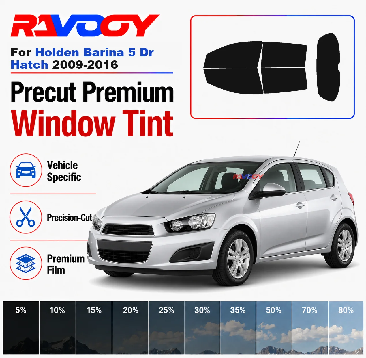 

Premium Precut Window Tint Kit Front Rear Windows For Holden Barina 5Dr Hatch 2009-2016 Complete Set Car Solar Nano Ceramic Film