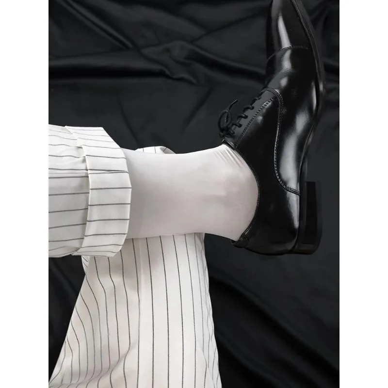 Mens White Long Socks Solid Color Oily Glossy Formal Business Dress Tube Socks Man Elastic Erotic Sexy Sheer Calf Nylon Stocking - view 2
