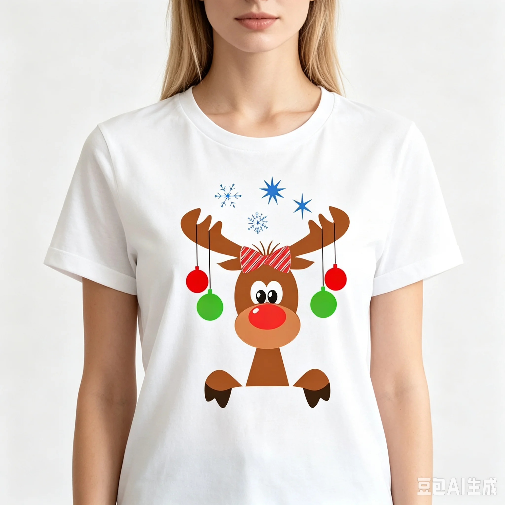 Cartoon Rudolph Reindeer Snowflake Print T Shirt Women Merry Christmas Holiday Short Sleeve Top