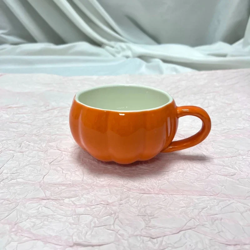 

Creative Pumpkin Matte Ceramic Cup with Handle High Temperature Resistant Cute Steamed Egg Mug Milk Tea Breakfast Milk Oat Cup