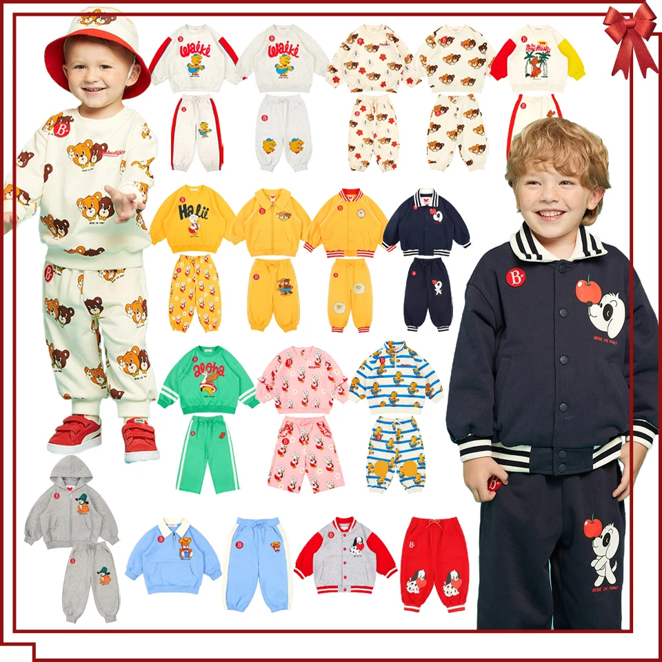 Children Clothes Set 아동복 세트 New 2025 Boys Cartoon Hoodies Trousers Suit Korean Spring Girls Cute Sweatshirt Pants 베베 Kid Outwear