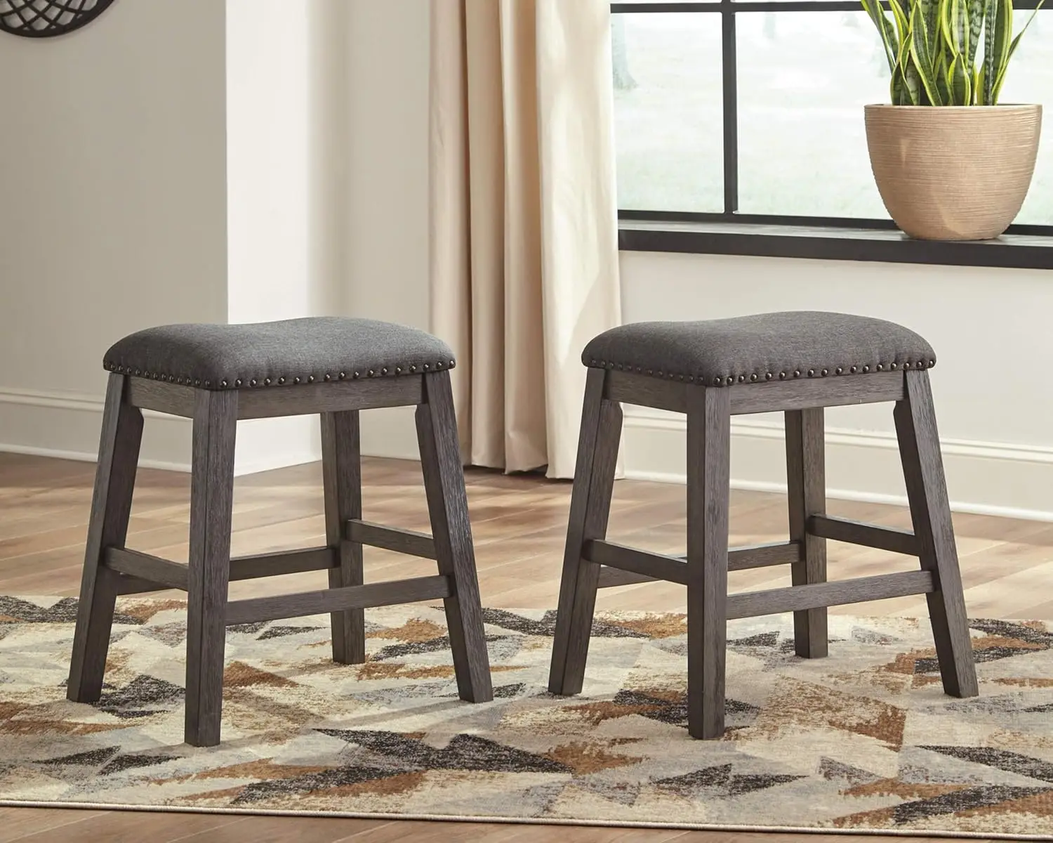 

Antiqued Rustic Style Barstool with Foam Cushion, 24.4" Counter Height Upholstered Solid Wood Bar Stool , Set of 2, Gray