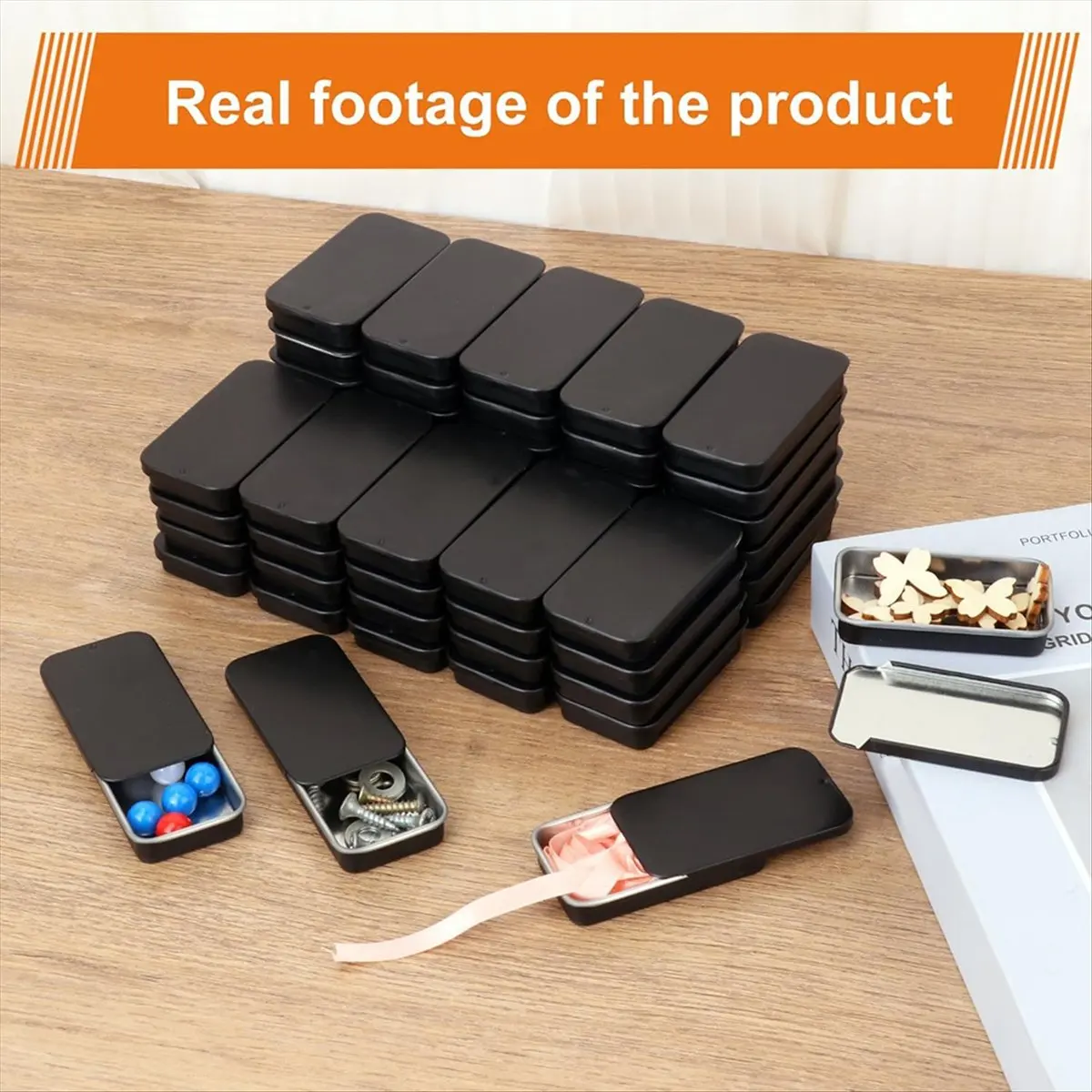 Top Sale 60 Pack Black Mini Rectangular Metal Tins Boxes with Sliding Lids, Small Empty Slide Top Metal Tin