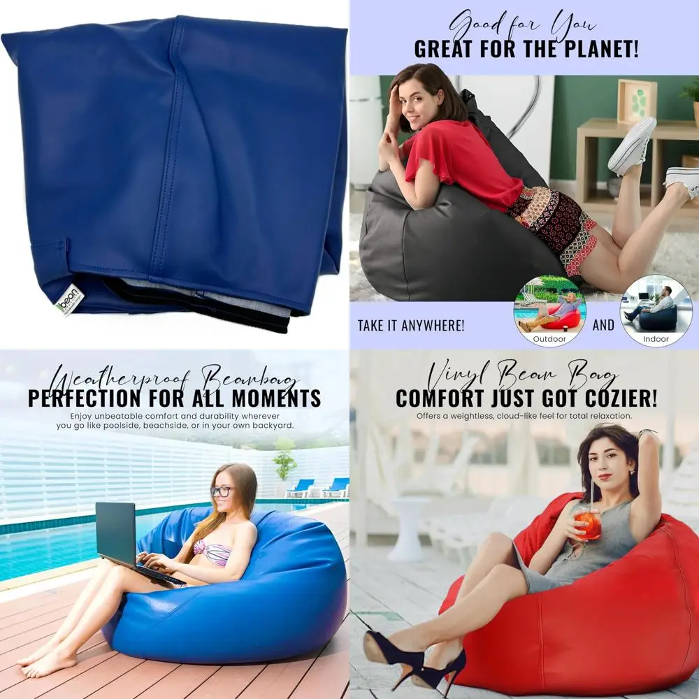 غطاء كرسي بين باج للقارب من الفينيل المقاوم للطقس - أريكة كسولة مقاومة للماء للبالغين - غطاء كيس فول خارجي قابل للغسل