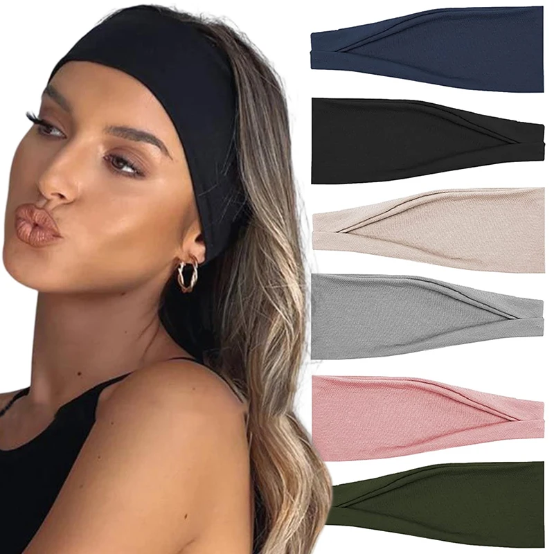 Mulheres cor sólida elástico faixas de cabelo yoga esporte sweatband bandana moda turbante maquiagem argola de cabelo headwrap acessórios para o cabelo