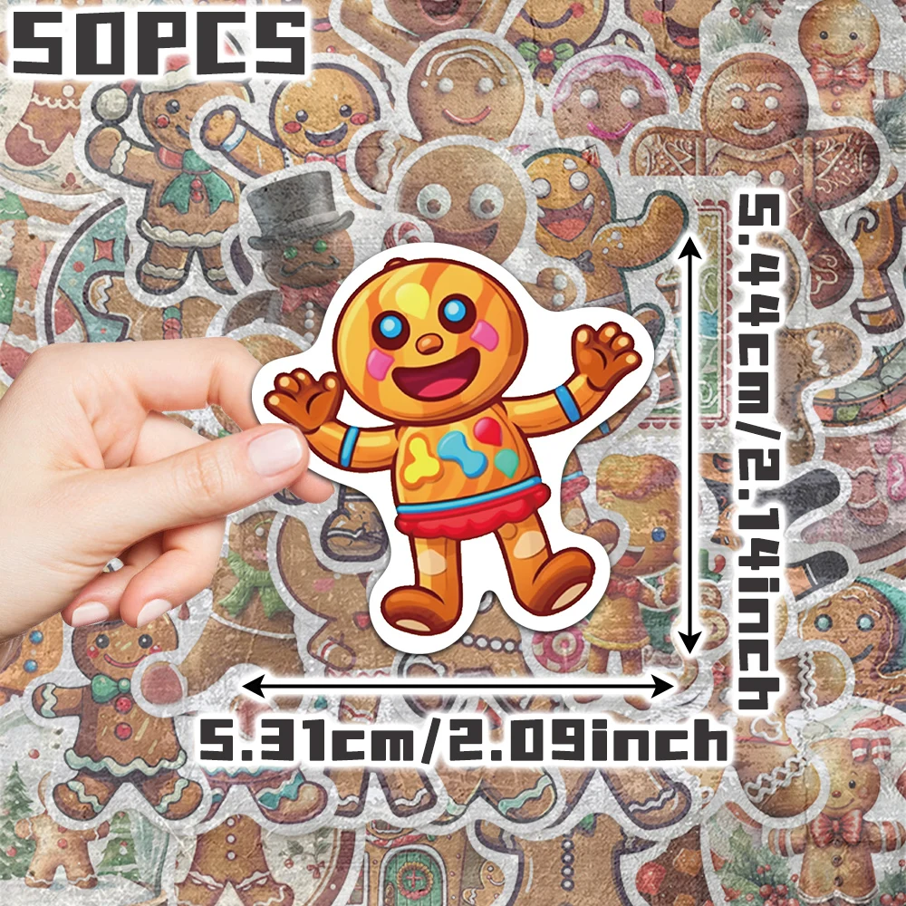 50pcs cute Gingerbread Man themed non-repeating stickers for holiday gift party decors Back to school Class reward Birthday gift