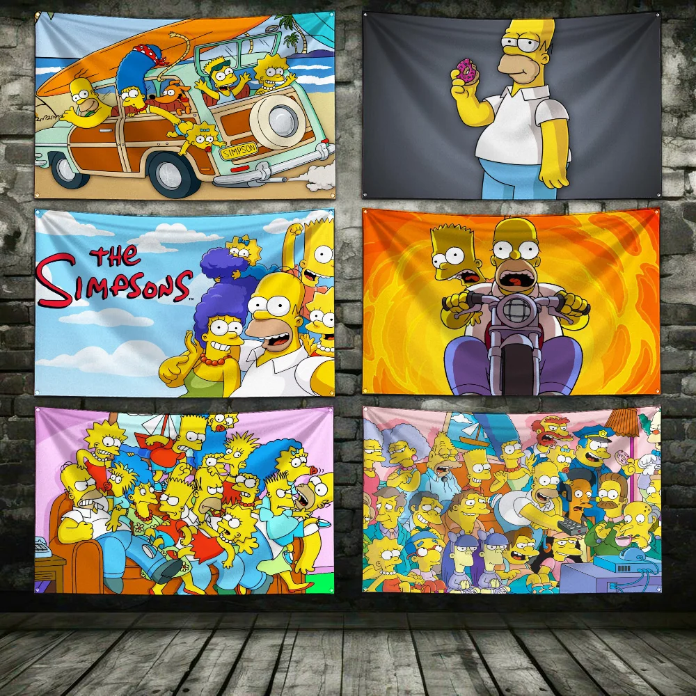 

Funny Cartoon Simpson Flag Polyester Digital Printing Banner 4 Sizes for Garage Wall Art Out Door Decoration With Brass Grommets