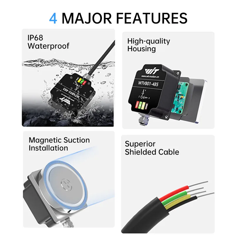 WitMotion WTVB01-485 Triaksial Perpindahan Kecepatan Amplitudo Getaran Sensor Motor Pompa Getaran Pemantauan Wate