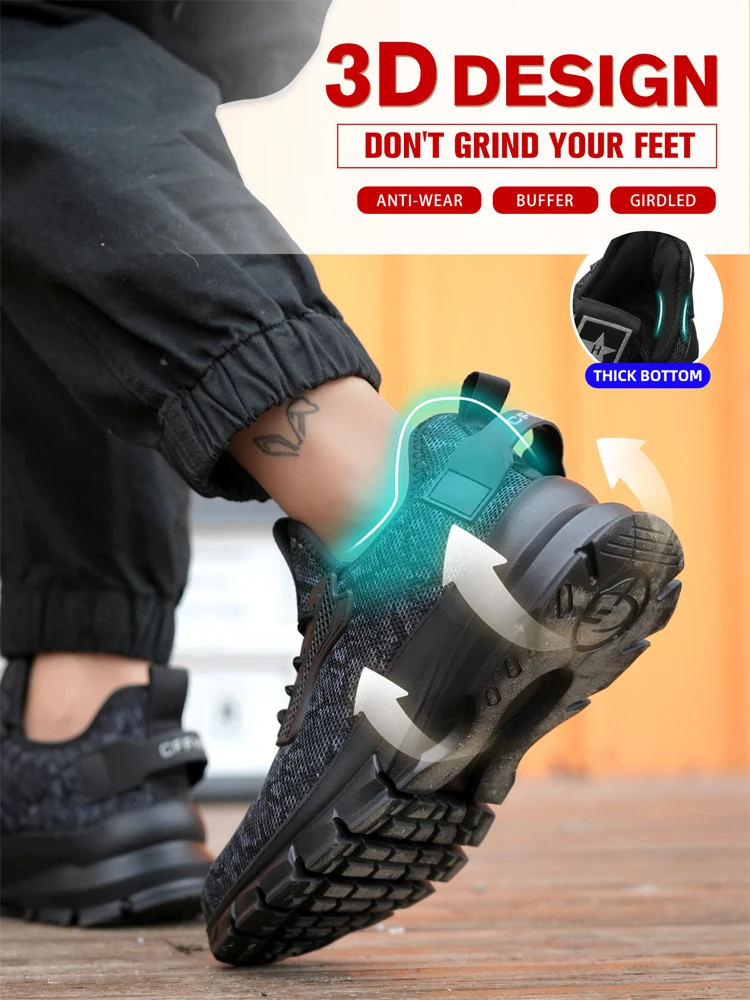 Camouflage Work Sneakers Men Steel Toe Shoes Puncture-Proof Safety Shoes Work Boots Protective Shoes Light Indestructible Shoes