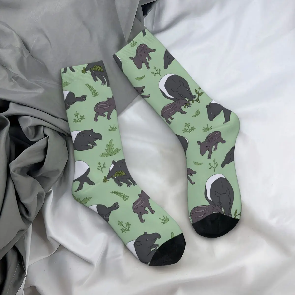 

All Seasons Crew Stockings Tapir Family In Green Socks Casual Long Socks Accessories for Men Women Birthday Present