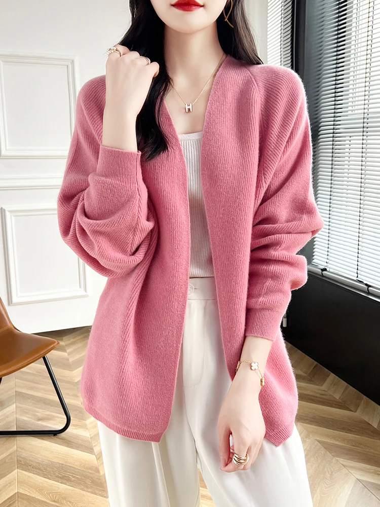 Fashion Women Cashmere Sweater Casual Cardigan Spring Autumn Winter 100% Merino Wool Knitwear Shawl Korean Popular Clothing Tops