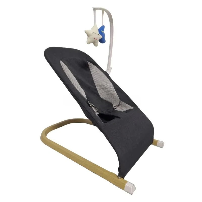 Mecedora portátil de plástico y madera para bebé, asiento elástico para bebé con vibración Natural