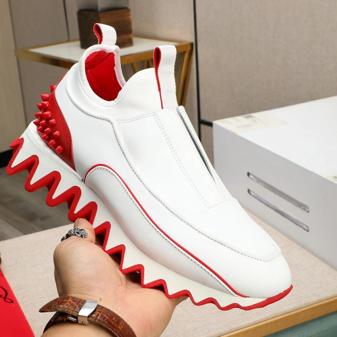 Summer Red Bottom Cl Shoes Fashion Design Rivets Male Sneakers Red White Mixed-color Serrated Shape Casual Sports Trainers