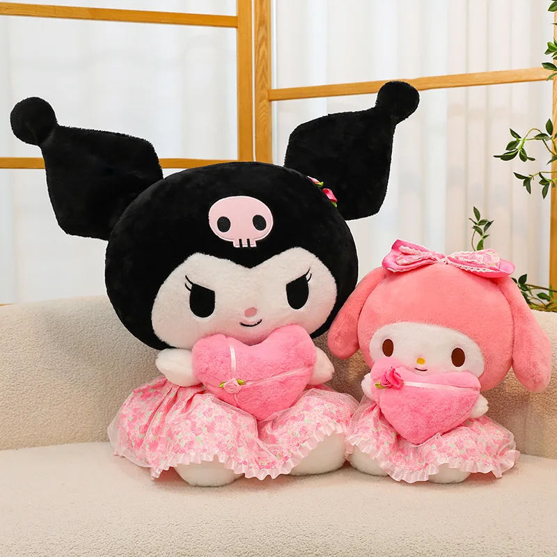 MINISO 24 سنتيمتر أنيمي اللعب Kawaii Kuromi Mymelody الملونة أفخم الحب سلسلة دمية محشوة أفخم استرضاء دمية عيد ميلاد هدايا عيد الحب