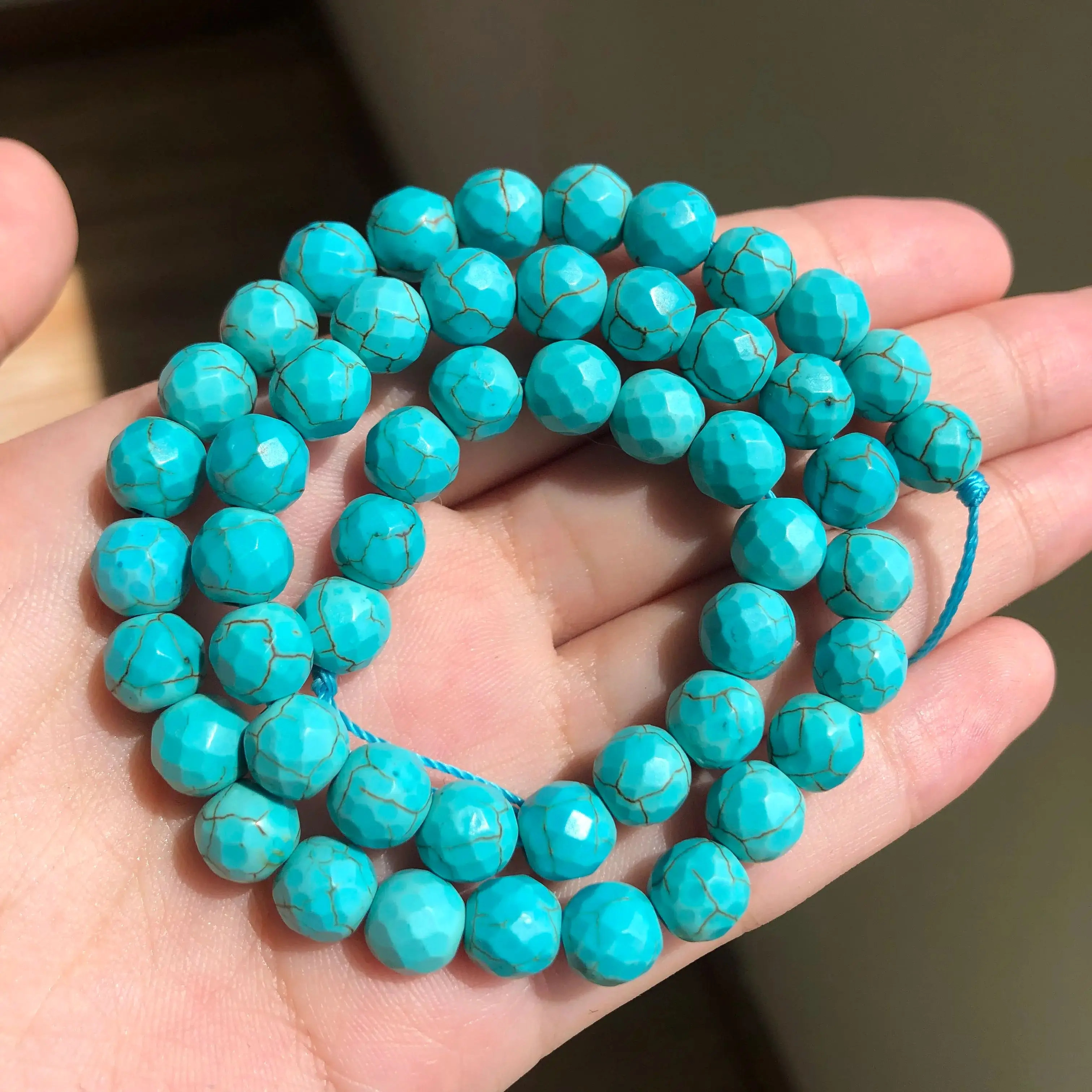 6-12MM Natural Stone Beads Faceted Turquoises Howlite Beads Round Loose Beads For Jewelry Making DIY Bracelets Necklace 15Inches