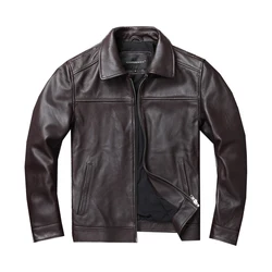 Autumn latest Natural Calfskin corium Jacket Men Classic Top Layer Cowhide Moto Jacket Fashion  Lapel Leisure Leather Jacket