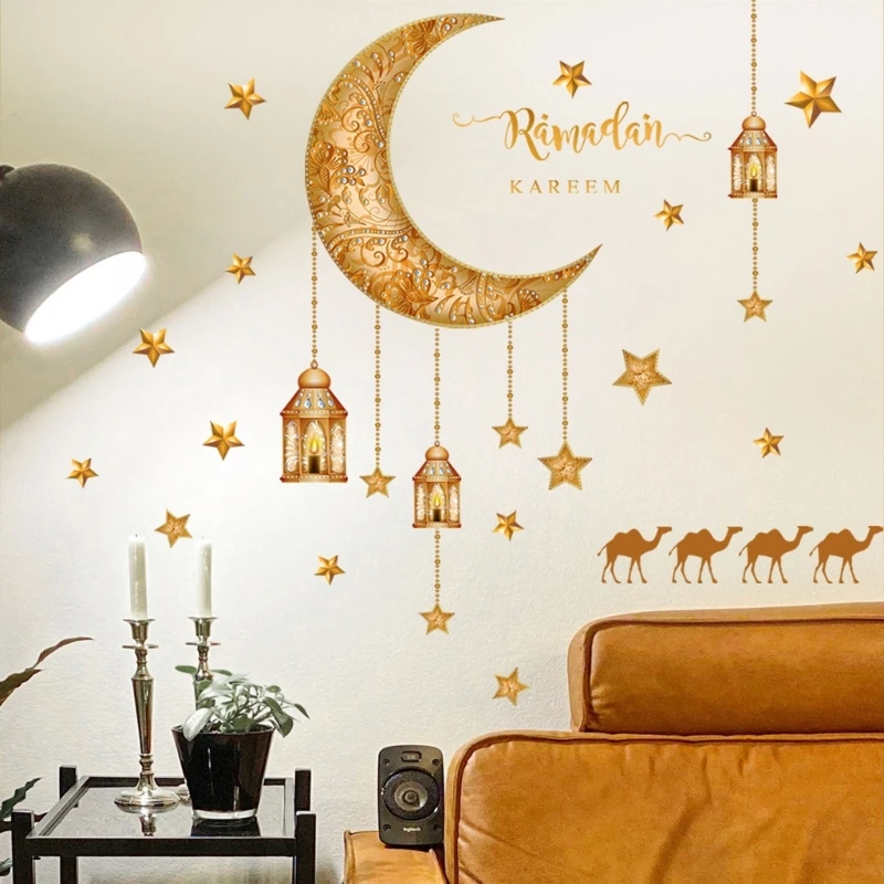 2 Sheet Eid Wall Stickers PVC Lanterns Murals Decal Supplies Accessory