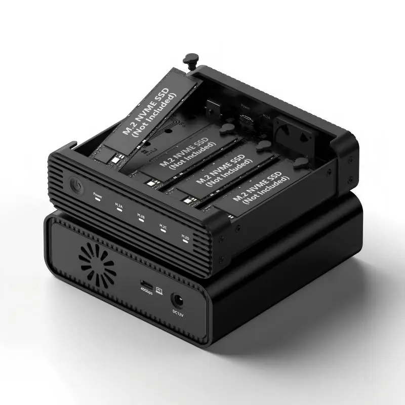 Aluminum M2 4-Bay USB4 External NVME SSD Enclosure M.2 NVME 4 Bay 40Gbps M.2 NVME RAID SSD Enclosure Case with Cooling Fan