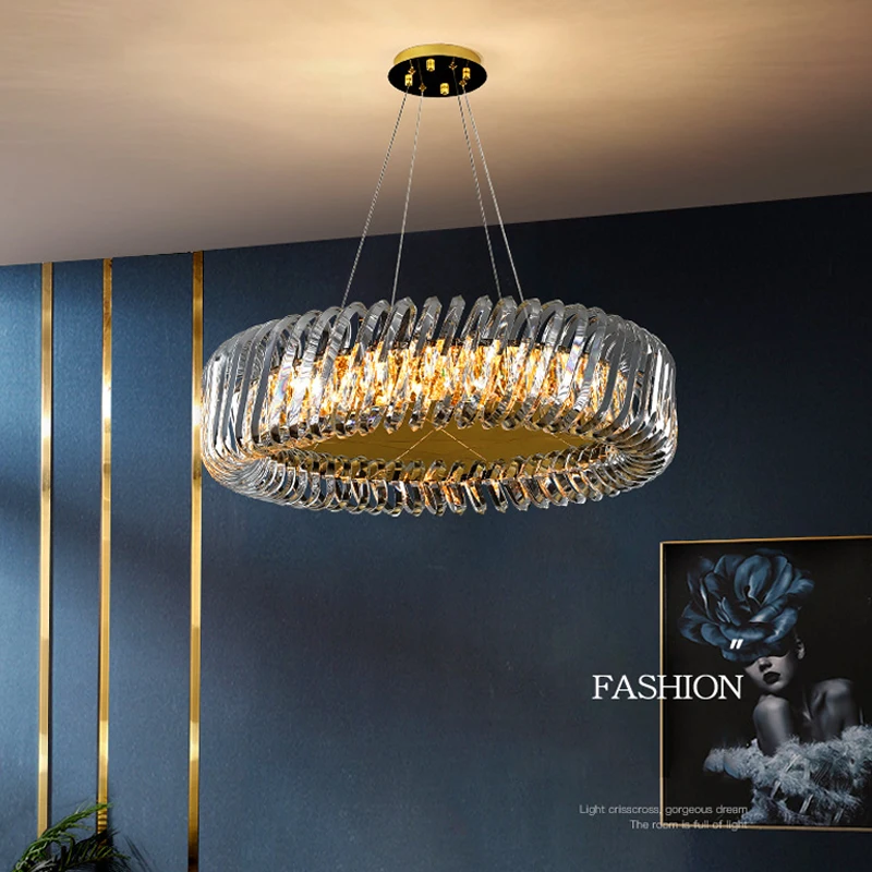 Modern Living Room Chandelier Dining Room Bedroom Luxury Crystal Lamp Villa Interior Lighting Home Decoration Ring Led Lamps