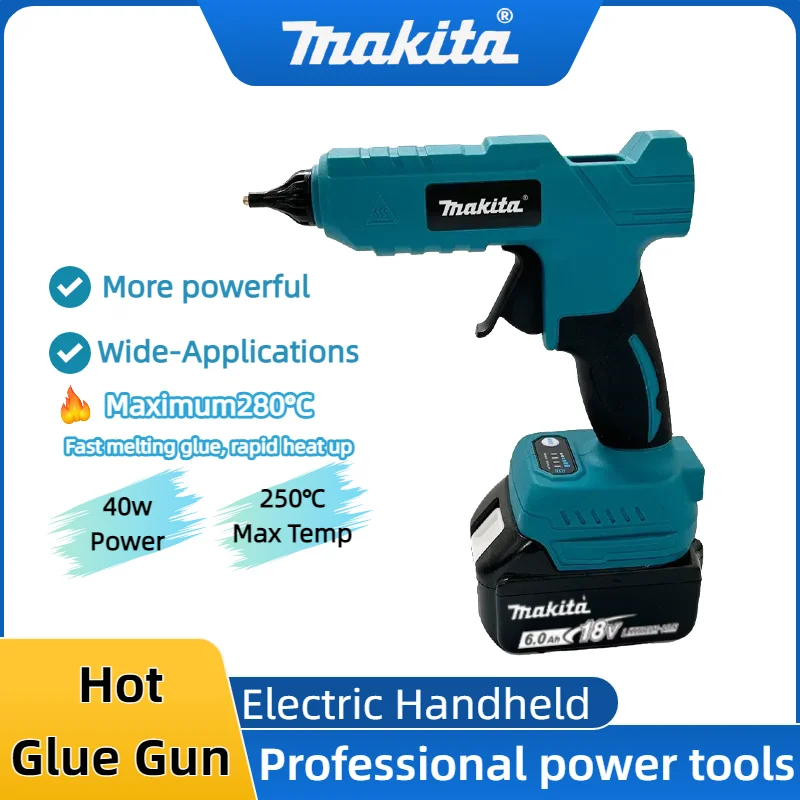 

Беспроводной электрический ручной клеевой пистолет Makita для ремонта и DIY, термопистолет для сварки горячим воздухом, насадка с защитой от ожогов, инструмент для аккумулятора 18В