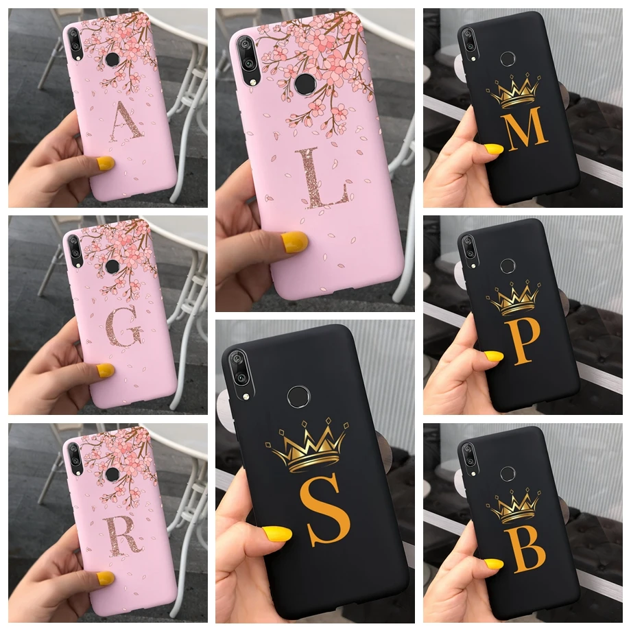 First Name Initials Phone Case For Huawei Y7 2019 Cases Fundas Soft Liquid Silicone Bumper With Letter On Huawei Y7 2019 DUB-LX1