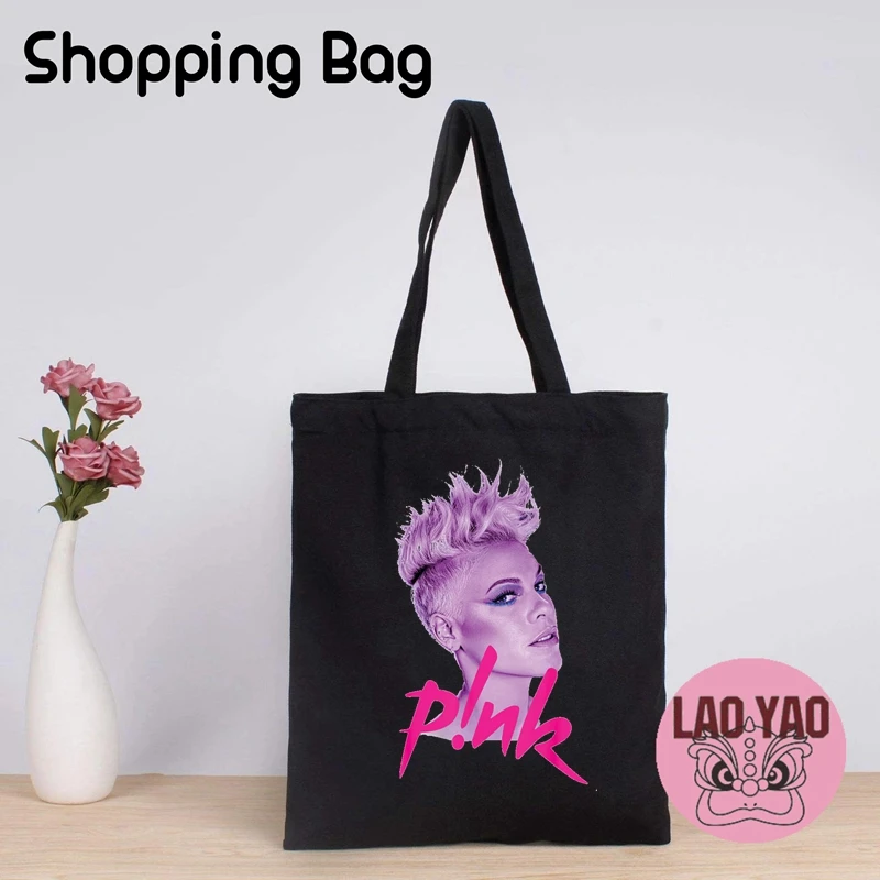 

P!nk Aesthetic Bags Pink Singer Fans Gift Canvas Tote Bag Woman Women Shopper Cloth Carry Large Hand University Special Purpose