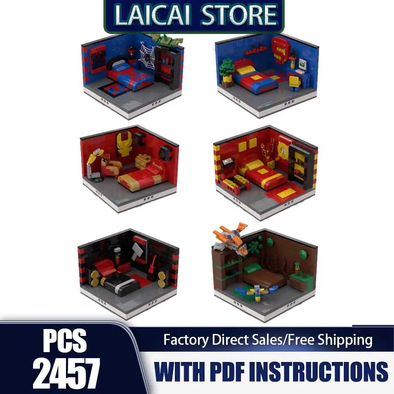 Série de filmes populares moc blocos de construção herói quarto design 1-7 modelo tecnologia tijolos famosa sence diy montagem brinquedo conjunto presentes