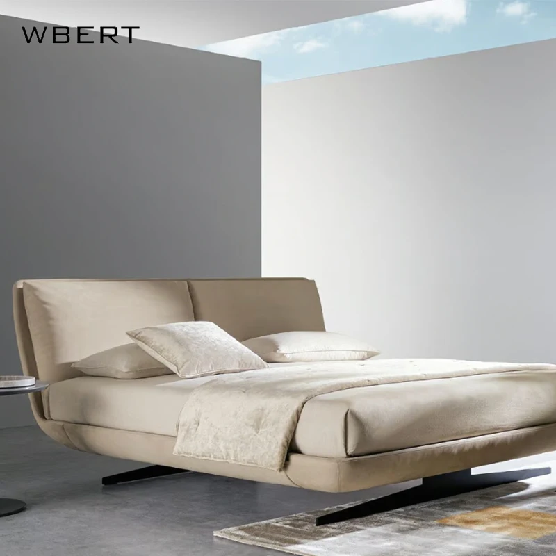 WBERT-cama doble con marco de Metal de tela Simple y moderna, cómoda y suave, con respaldo y esponja, diseño para dormitorio, 1,95 m de altura