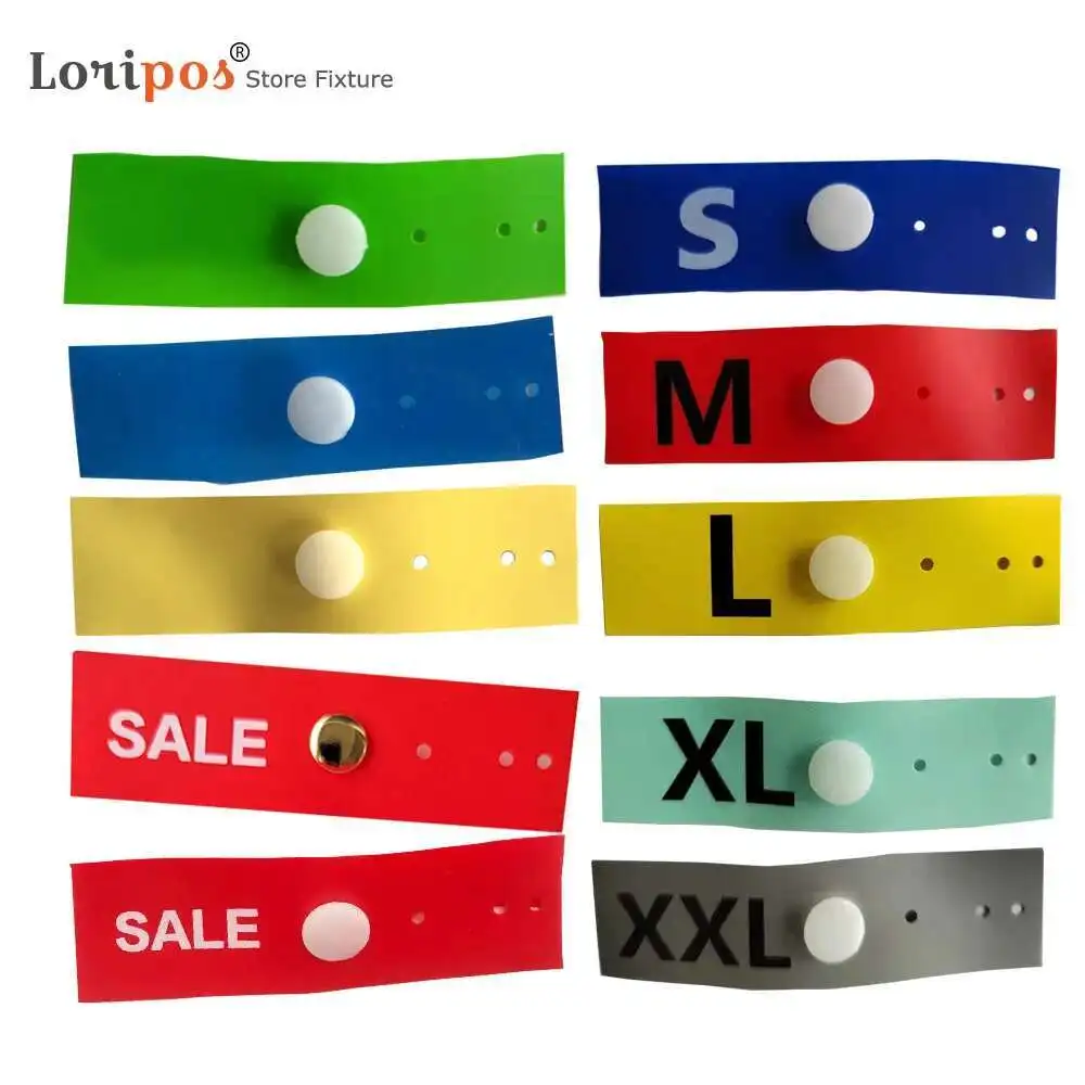 100 PZ Taglia Gancio Indicatore Classificazione Etichetta Divisore Fibbia VENDITA Speciale Mark Clip Identificazione Abbigliamento Calzature Logomark